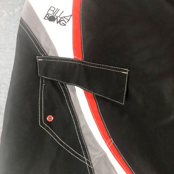 Billabong Men’s Black Boardshorts with Side Stripes of Red, White & Gray Size 38 - Picture 10 of 16